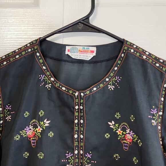 Vintage Peacock Womens Oriental Embroidered Black Button Down Top Size XS Asian - Picture 7 of 11